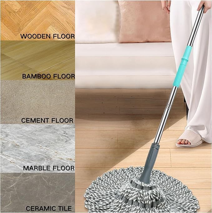 Image of SHOPHOUSSES STREET Self Wringing Twist Mop, Microfiber Cleaning Mop with Extendable Stainless Steel Handle, Reusable and Efficient for Home, Office, Shop, Factory, and Hospital Cleaning - Multicolor