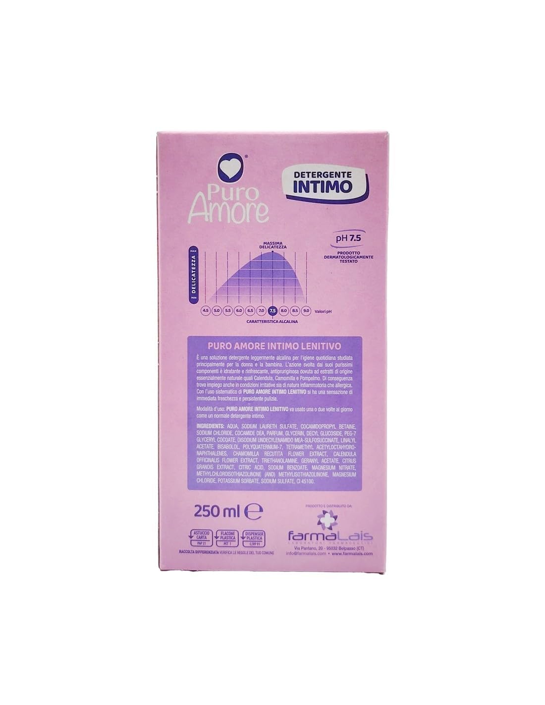12x Puro Amore Intimreiniger Seife/Detergente Intimo Lenitivo pH 7.5 Sanfte Wirkung für die Haut 250ml + Beni Culinari Kostenloser Schlüsselanhänger