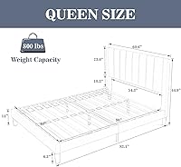 Vista 2 de Allewie Queen Bed Frame/Velvet Upholstered Bed Frame with Vertical Channel Tufted Headboard/Strong Wooden Slats/Platform Bed Frame/Mattress Negro