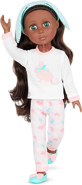 Glitter Girls 62243448230 Eniko 36 sm Slumber Party Doll - Brown Hair and Green Eyes - Poseable Arms and Legs - Bunny Pajama Outfit and Headband, Multiple