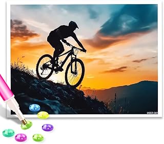MOER SKY Diamond Painting Kits for Adults, 5D DIY Sunset Mountain Bike Modern Diamond Art Kits for Beginners Round Full Drill Diamond Paintings Gem Art Craft for Home Wall Decor Gift 12x16 Inch