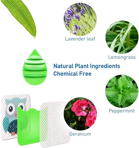 Miniatura 3 de Paquete de 90 calcomanías de parches de mosquitos para niños y adultos, citronela natural, citronela y eucalipto, hasta 24 horas de protección