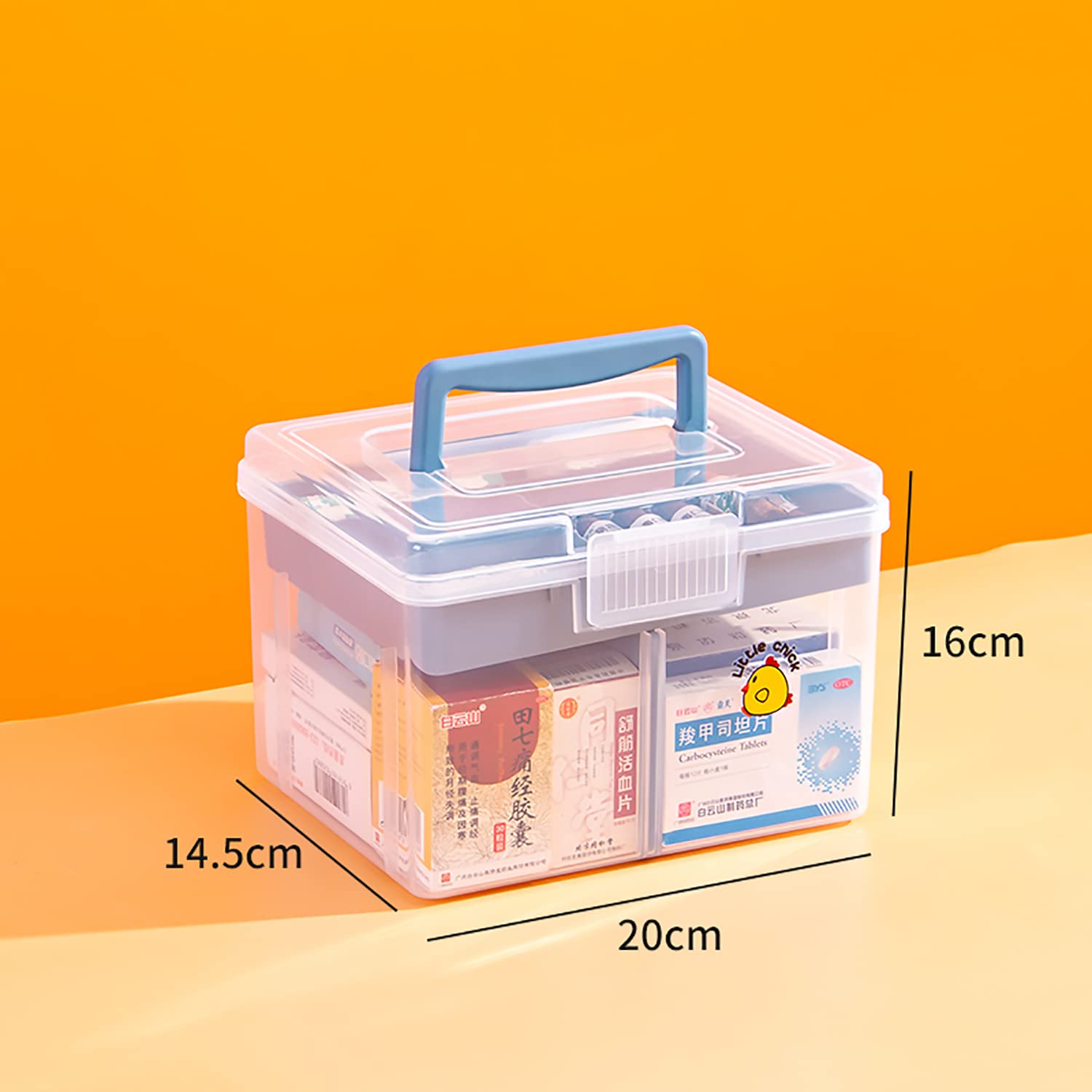 Caja de almacenamiento pequeña de plástico transparente con asa y una bandeja extraíble y divisor ajustable, caja de arte para niños, estudiantes, niños, organizador de escritorio, caja de