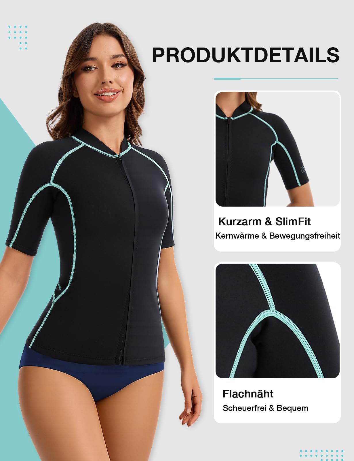 Lemorecn Chaqueta de neopreno de manga corta para mujer, de 2 mm, muy