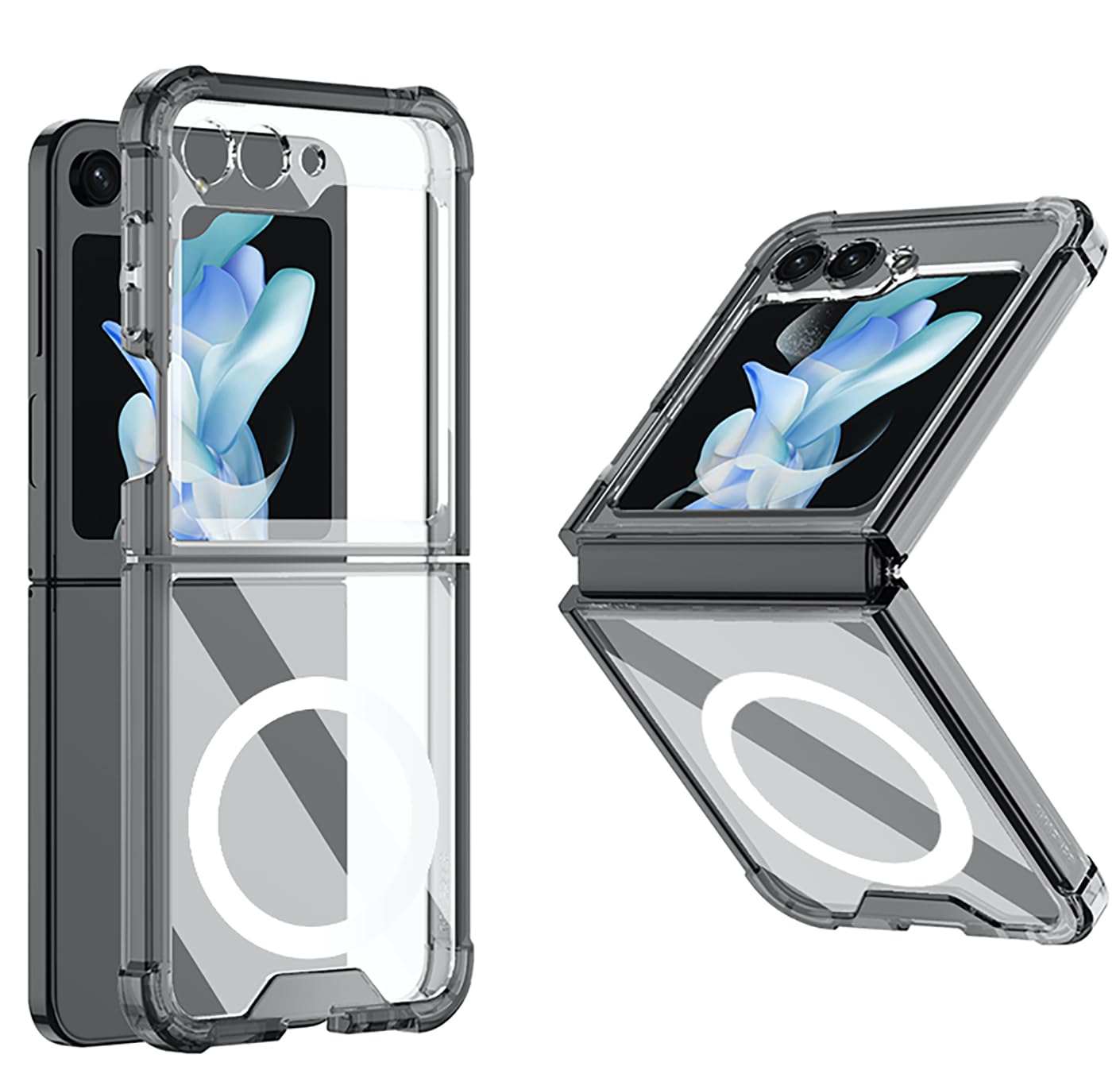 BOUNCEBACK Magnetic Charging Support Transparent Shockproof Case/Cover for Samsung Galaxy Z Flip5 / Galaxy Flip 5 Case Cover - (Clear Black | Rubber) (B0CHFYN5LL) Amazon Price History, Amazon Price Tracker