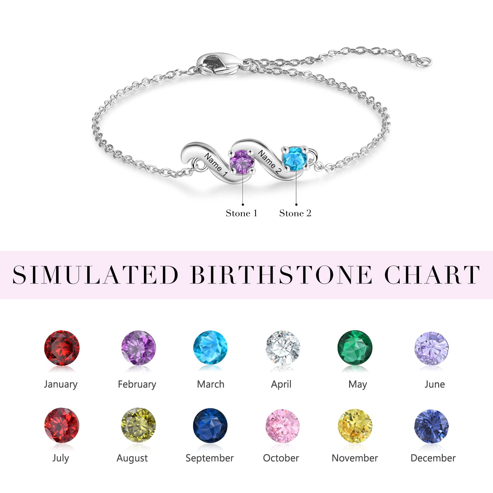 kaululu Bracciale Donna Personalizzato Ciondolo Infinito Coppia Cuore Foto Bracciale Catena Regolabile Simulato Birthstone Inciso Nome Bracciali per Madre Figlia BFF Regali commemorativi (Oro 2)