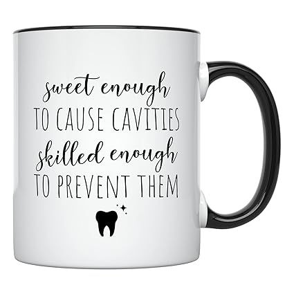 YouNique Designs Funny Dental Coffee Cups - Portable Coffee Mug 11 Oz, Registered Dental Assistant Gifts, Future Dental Hygienist Gifts for Women, Dentist Gifts,Dental School Graduation (Black Handle)