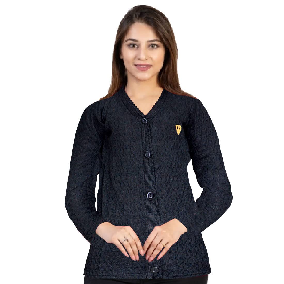 MudrikaWomen Woolen V-Neck | Winter Wear Cardigan Pullover for Women | Fashionably Regular Fit Solid Print Sweater Jerseys for Women's & Girls Black