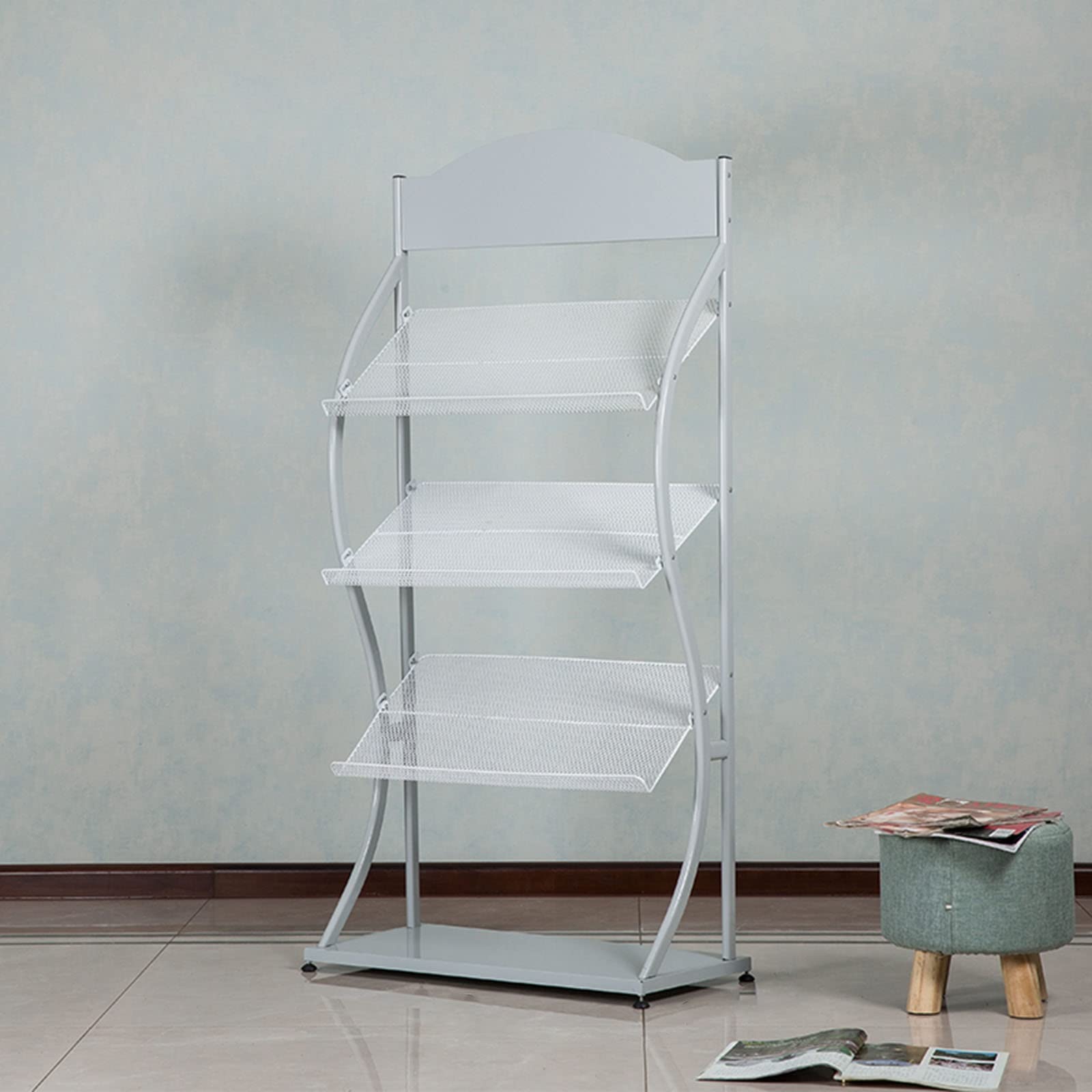 Porte-revues sur Pied à 3 Niveaux, présentoir de de Produits pour la littérature du Bureau à Domicile, brochures (Grey 63cm Wide)