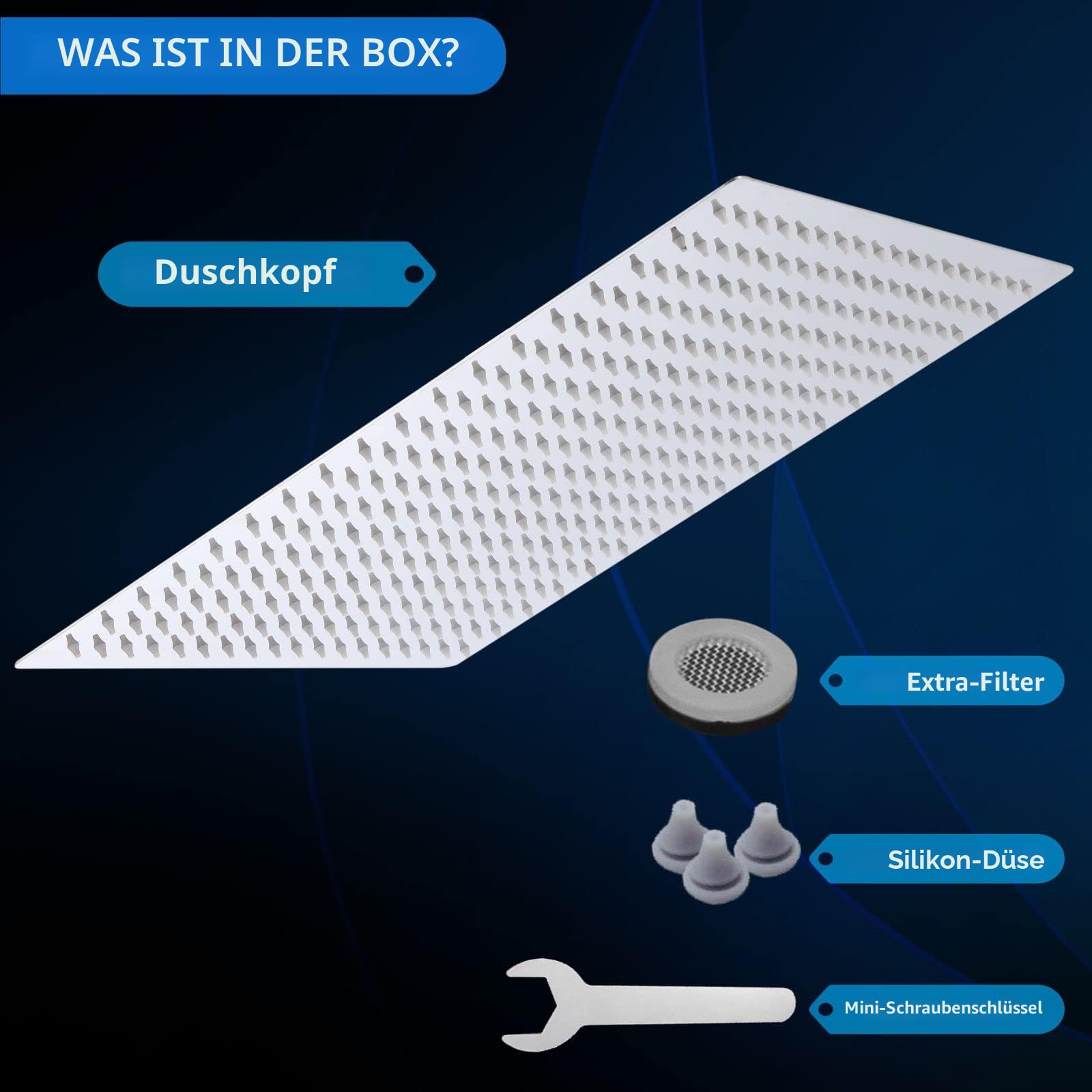 40.5cm Großer Regenbrause, Voolan Quadrat Hochdruck Duschkopf aus Edelstahl 304, komfortables Duscherlebnis auch bei niedrigem Wasserdruck, installierbar an der Wand oder Decke (16 Zoll, Chrom)