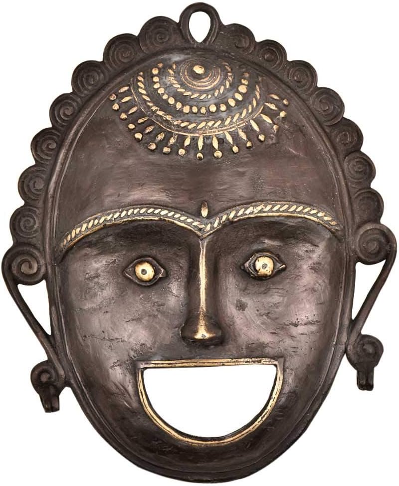 Indian-ShelfIndian-Shelf Handmade Vocalforlocal Brass 1 Piece Tribal Face Mask With Expressions and Smile (19.56 cm, Antique)