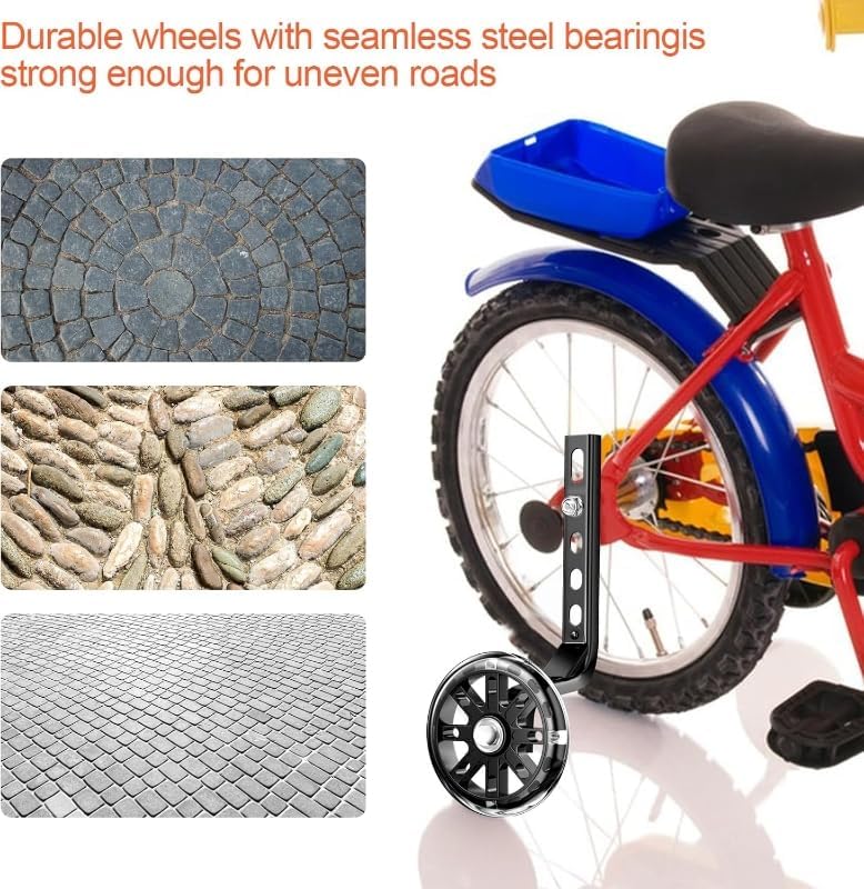 Miniatura 4 de Ruedas de entrenamiento ajustables para bicicleta infantil, rueda de silencio flash, kit de estabilizador de bicicleta, para bicicletas de 12, 14,