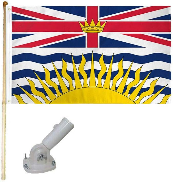 5' Wooden Flag Pole Kit W/Nylon White Bracket 3x5 British Columbia Poly Flag