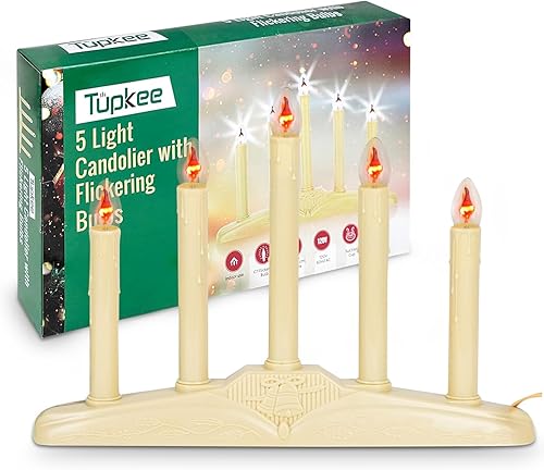 Tupkee Christmas Candolier Window Candles with Flickering Bulbs 5-Lights Indoor -Flameless Electric Window Candles Candelabra