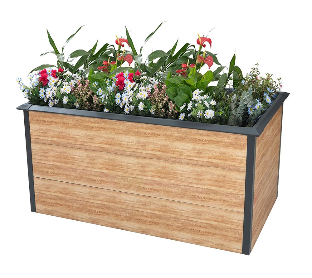 WESTMANN Metall Hochbeet Primus-Multi L | Inkl. Schneckenschutz | Holzoptik/Anthrazit | 150x75x77 cm