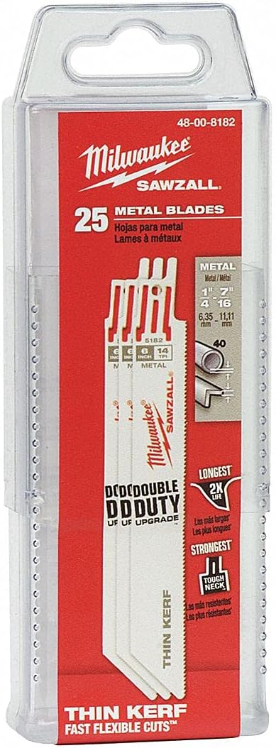 Milwaukee 48-00-8182 6 in. 14 Teeth per in. Medium Metal Cutting SAWZALL Reciprocating Saw Blades White - Pack of 25