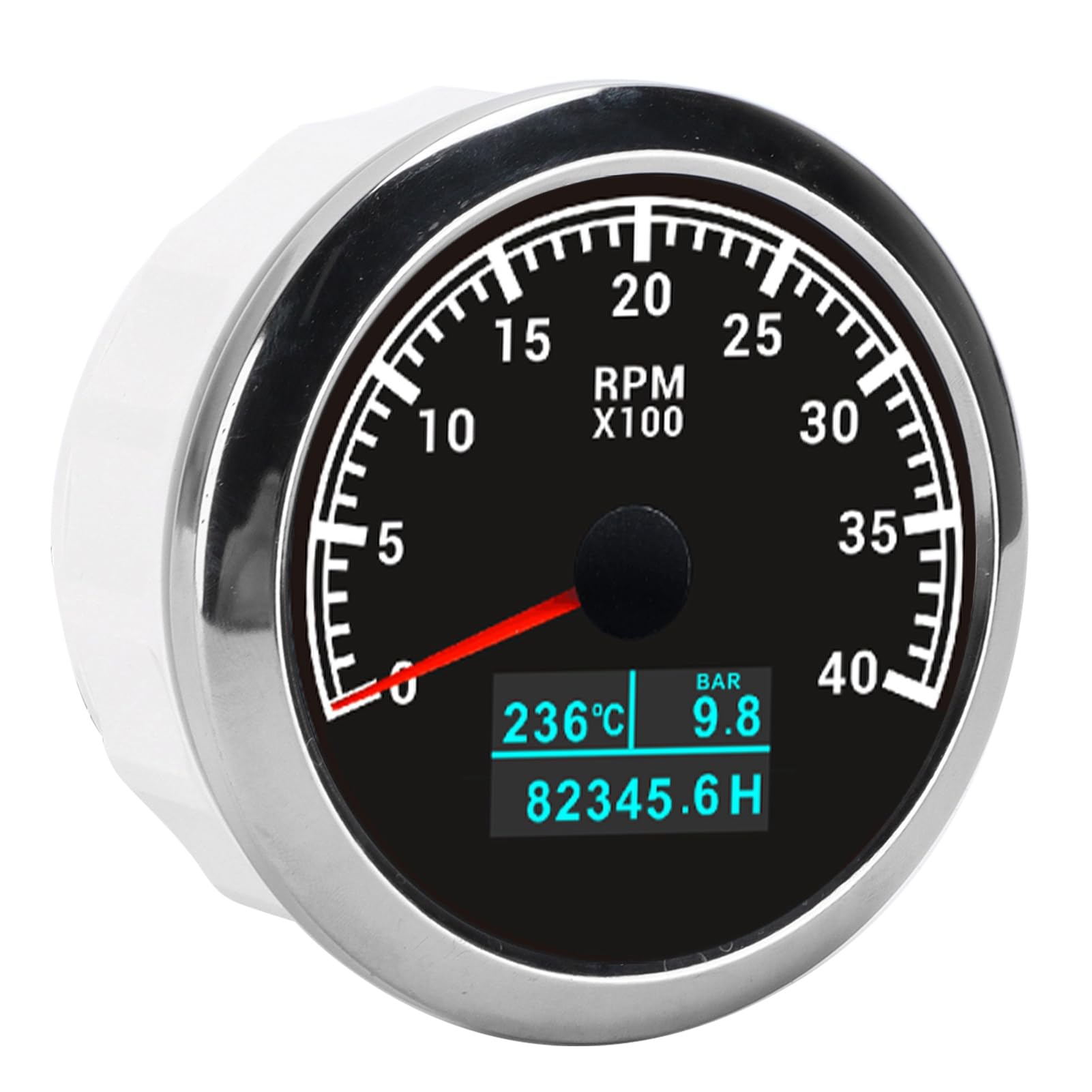 Tacómetro de Puntero, Calibre RPM ABS Acero Inoxidable Instalación Fácil Tacómetro RPM para Camión de Botes de Automóvil (esfera blanca) (esfera negra)