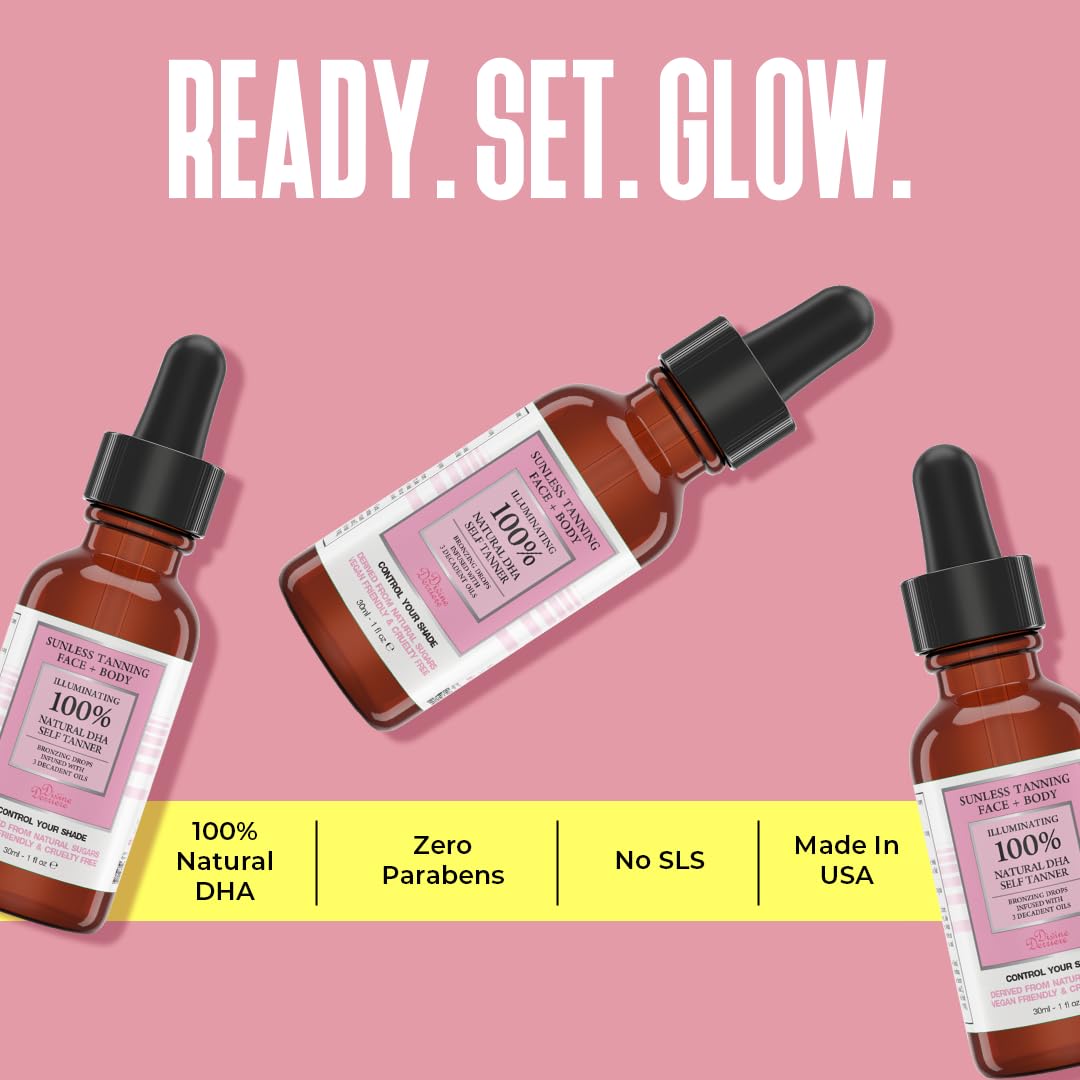 Self Tanner Drops for Face Tanner - Sunless Tan, Body and Face Self Tanning Drops - Body & Face Self Tanner Drops for a Natural Looking Self Tan
