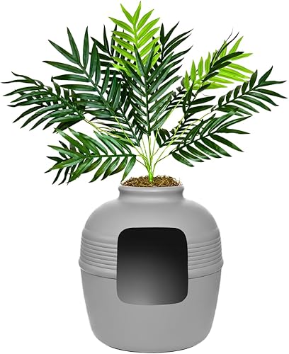 Miniatura 18 de Good Pet Stuff Caja de arena oculta para gatos con planta artificial, maceta cuadrada decorativa para patio, control de olores con filtro de carbón