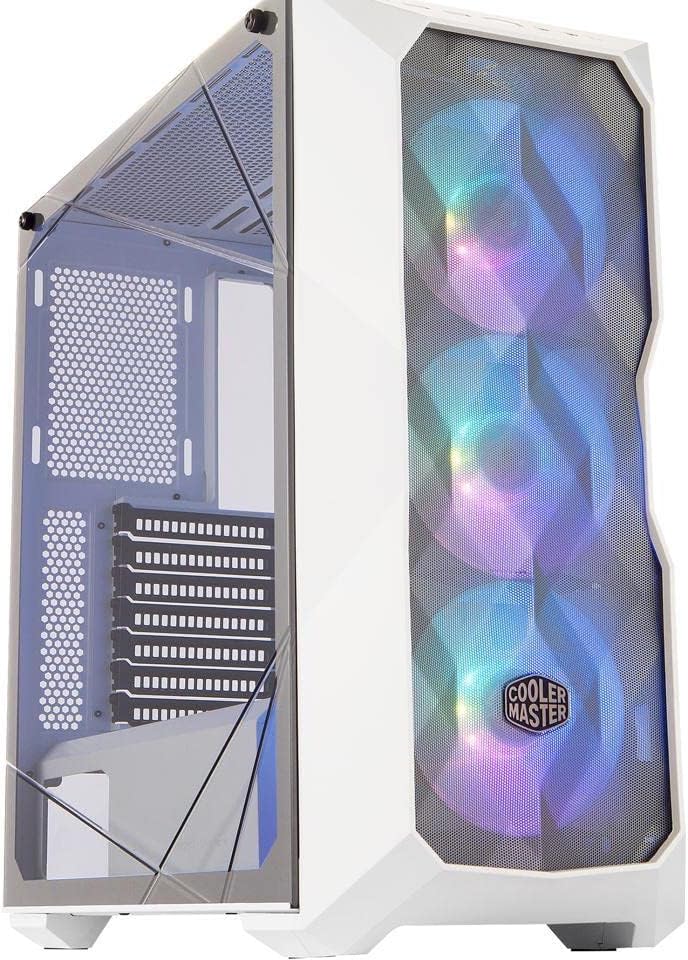 Cooler Master TD500 Mesh White Airflow ATX Mid-Tower, Polygonal Mesh Front Panel, Crystalline Tempered Glass, 3X 120mm PWM Customizable ARGB Fans, E-ATX up to 10.5" (MCB-D500D-WGNN-S01)