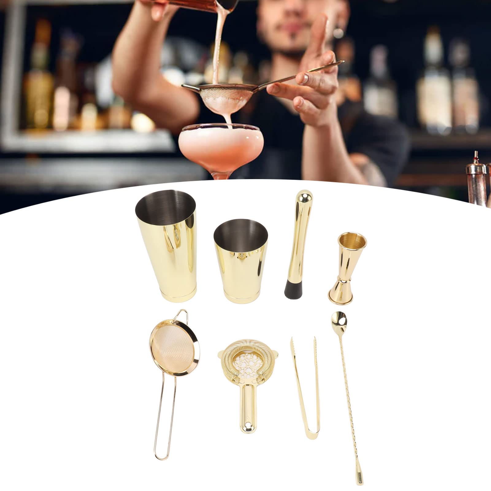 Kit de Barman, para coctelera de Acero Inoxidable, Juego de Herramientas de Barra Profesional, coctelera Boston con preservación de Temperatura, Equipo para Hacer (Estilo B)