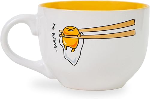 Sanrio Gudetama "I'm Falling" - Tazón de cerámica para sopa para helado, cereales, bebidas, capacidad para 24 onzas