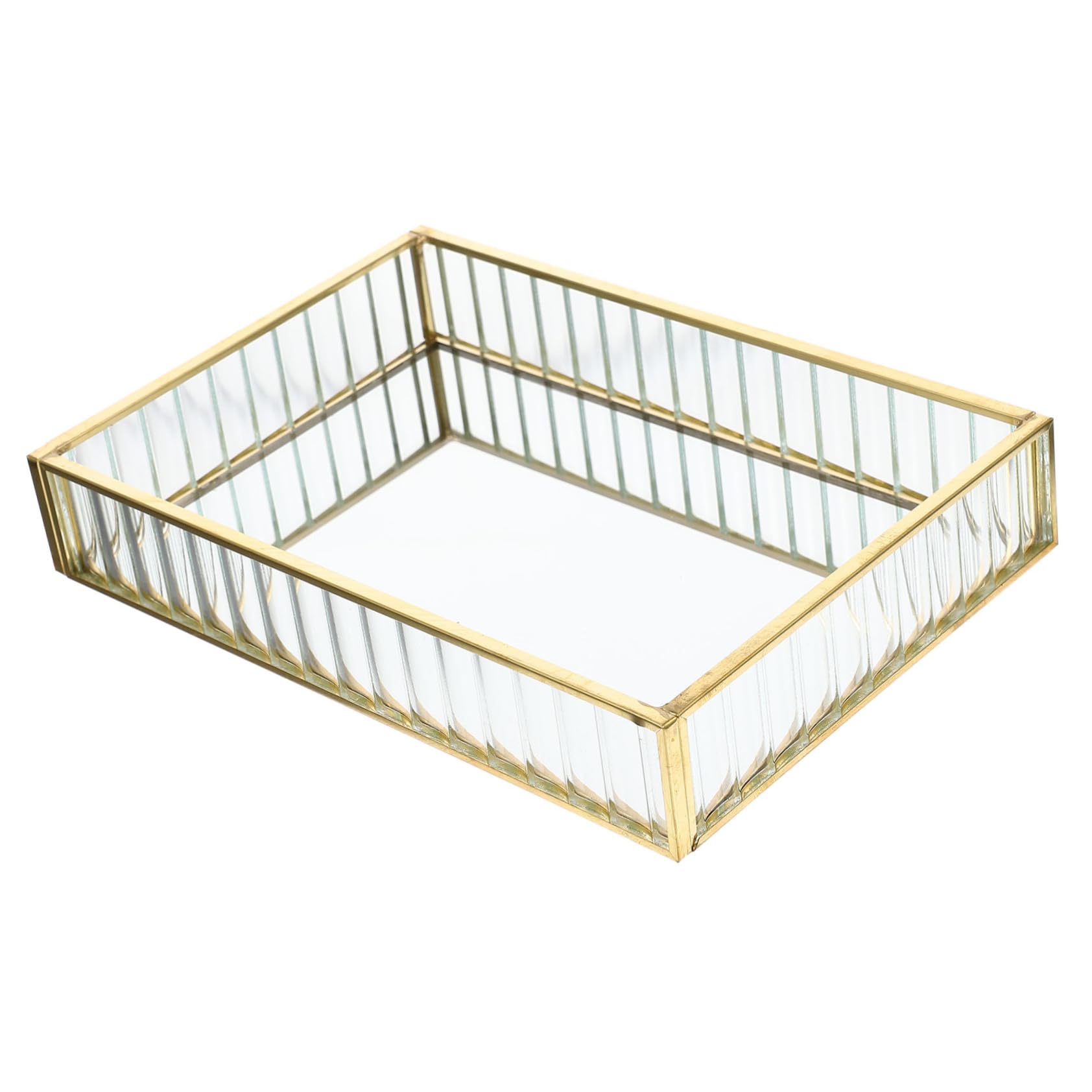 Plateau à bijoux doré en verre au design élégant pour une coiffeuse moderne chic