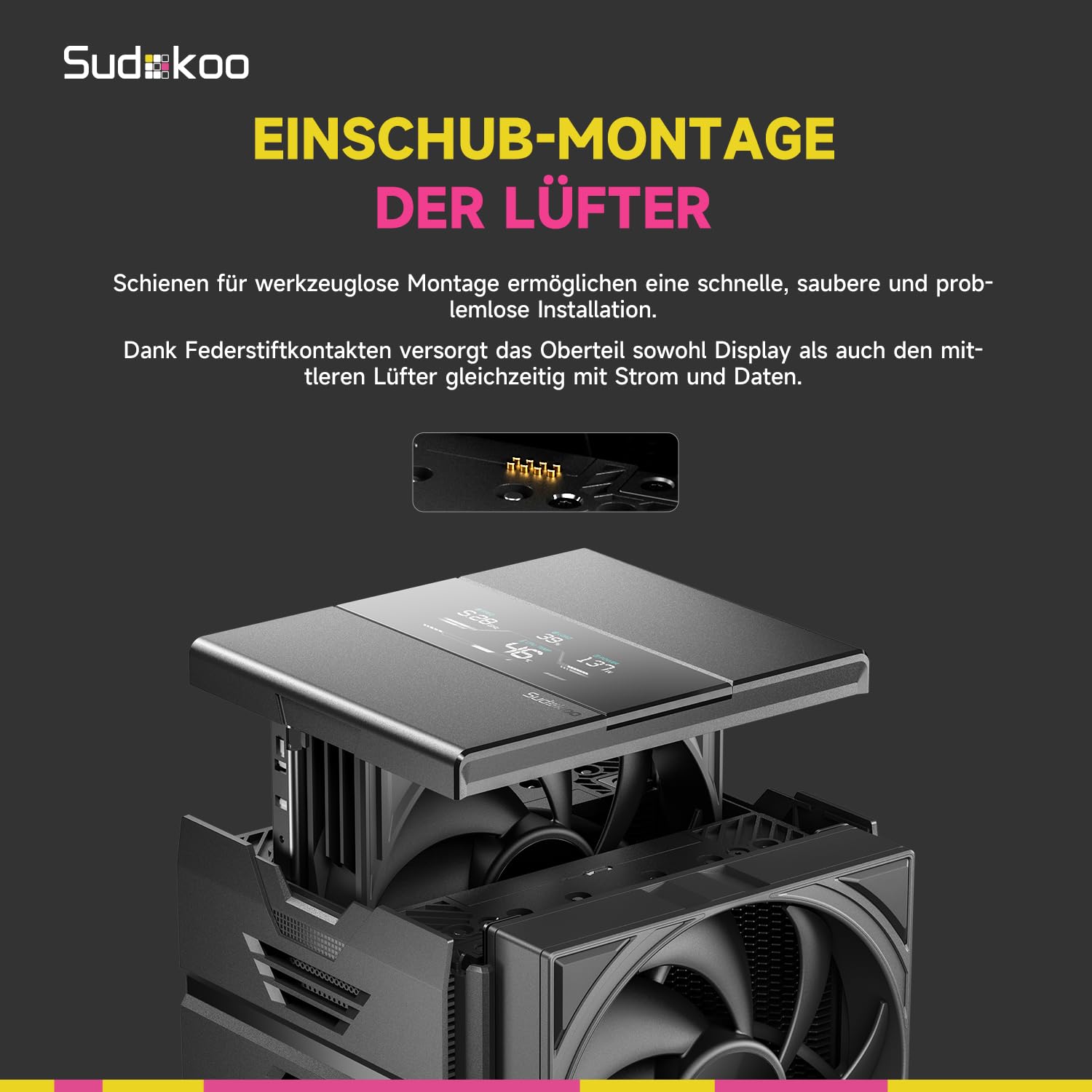 Sudokoo SK620V CPU Kühler AM5: CPU Cooler mit Digital Display, AM5 Exklusiv, Prozessorlüfter mit 2 x 120mm PWM FDB PC Lüfter, 6 Heatpipes, Dual Tower, Werkzeuglose Lüftermontage, Einfache Montage