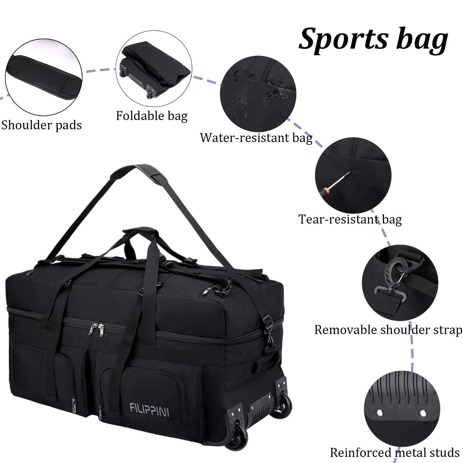80L Bolsa de Viaje con Ruedas Grande Mochila Gimnasio Gym Fitness Bolsa de Lona Plegable Bolso de Deporte al Aire Libre Trekking Impermeable Mochila Wheeled Travel Bag (Verde)