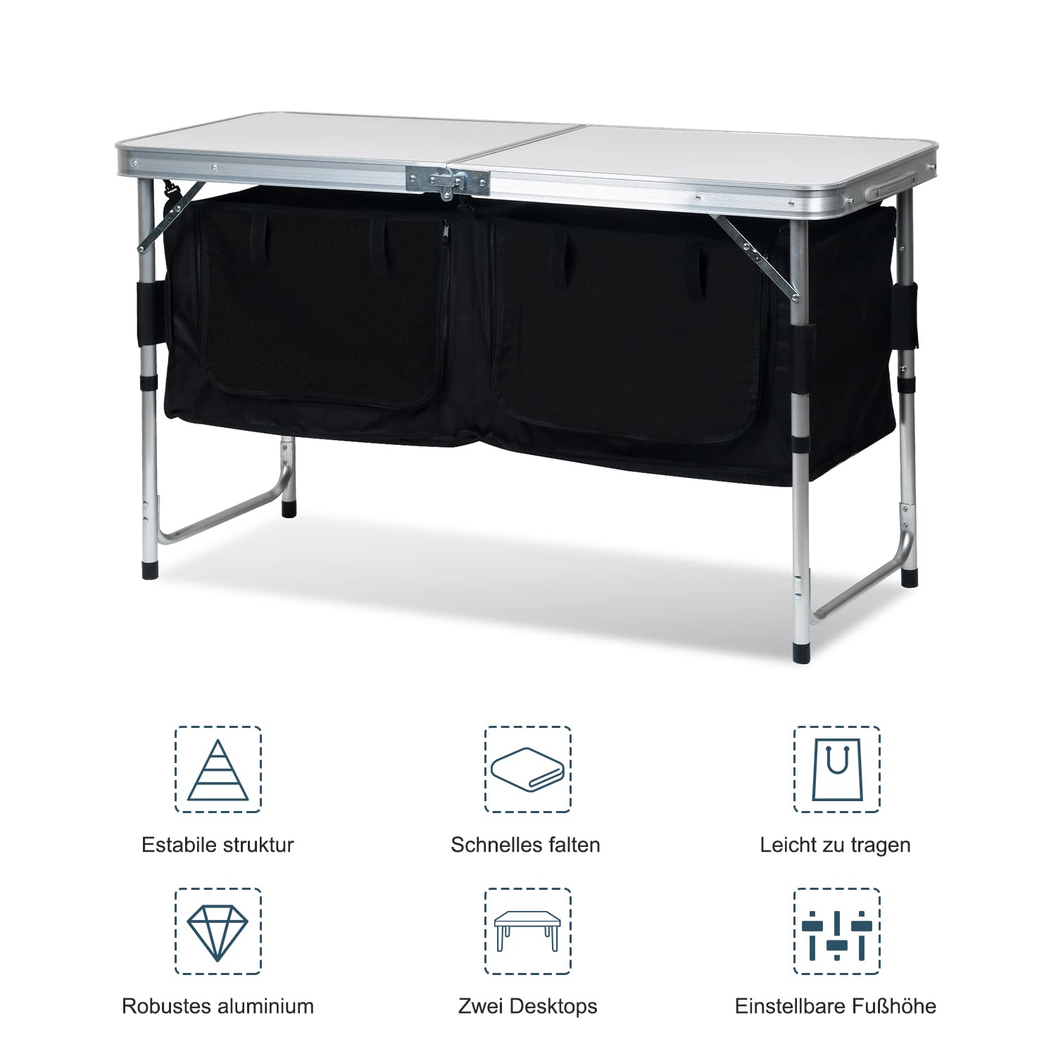 Faltbar Campingküche,Campingschrank mit Tragetasche,Alu Outdoor Camping Küche,Zeltschrank,Küchenbox