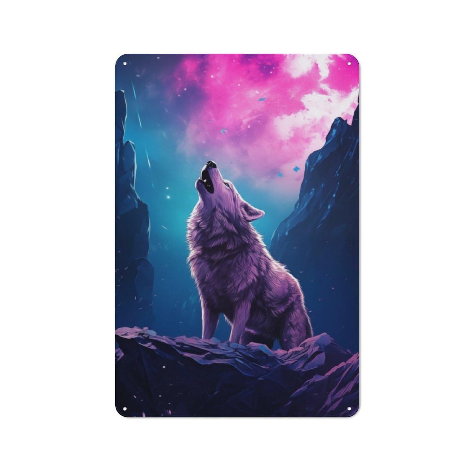 Junmoney Wolf Howling At The Moon Printed Metal Sign 30X20cm For Café Or Restaurant, New-Space Wall Decor For Café Owners And Decorators