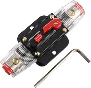 100A Circuit Breaker Switch 100 AMP Fuse Inline Holder 12V to 48V DC 4-12AWG Manual Reset Button for Car Audio Sound Amplifier System RV Home Marine Boat Truck