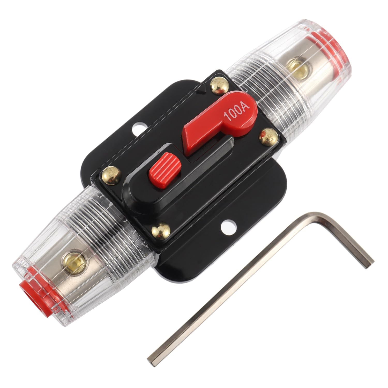 100A Circuit Breaker Switch 100 AMP Fuse Inline Holder 12V to 48V DC 4-12AWG Manual Reset Button for Car Audio Sound Amplifier System RV Home Marine Boat Truck