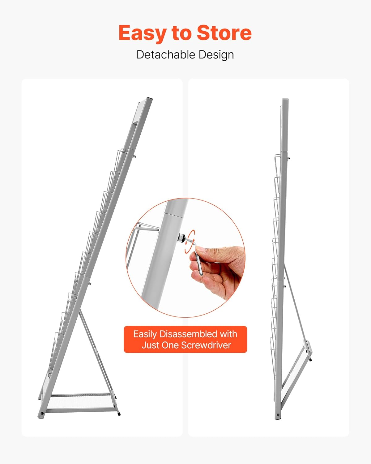 VEVOR Brochure Display Rack, 10 Pockets Magazine Literature Display Stand, Portable Floor Standing Magazine Rack, Metal Newspaper Catalog Holders for Shop, Exhibitions, Office, Trade Show, Silver