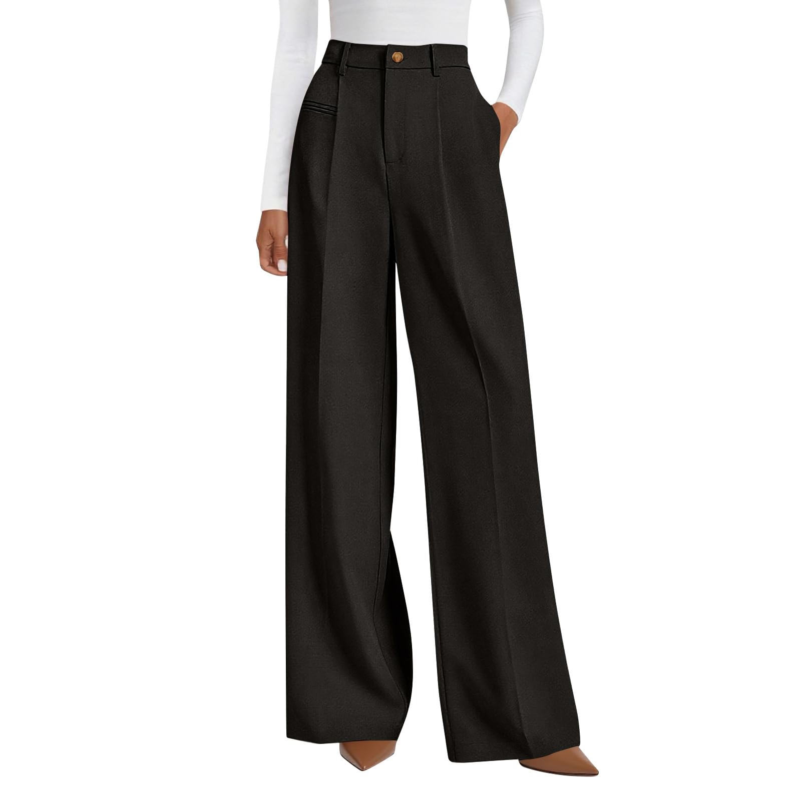 Wide Leg Dress Pants for Women High Waisted Palazzo Pants Front Pleated Flowy Casaul Loose Fit Dress Slacks