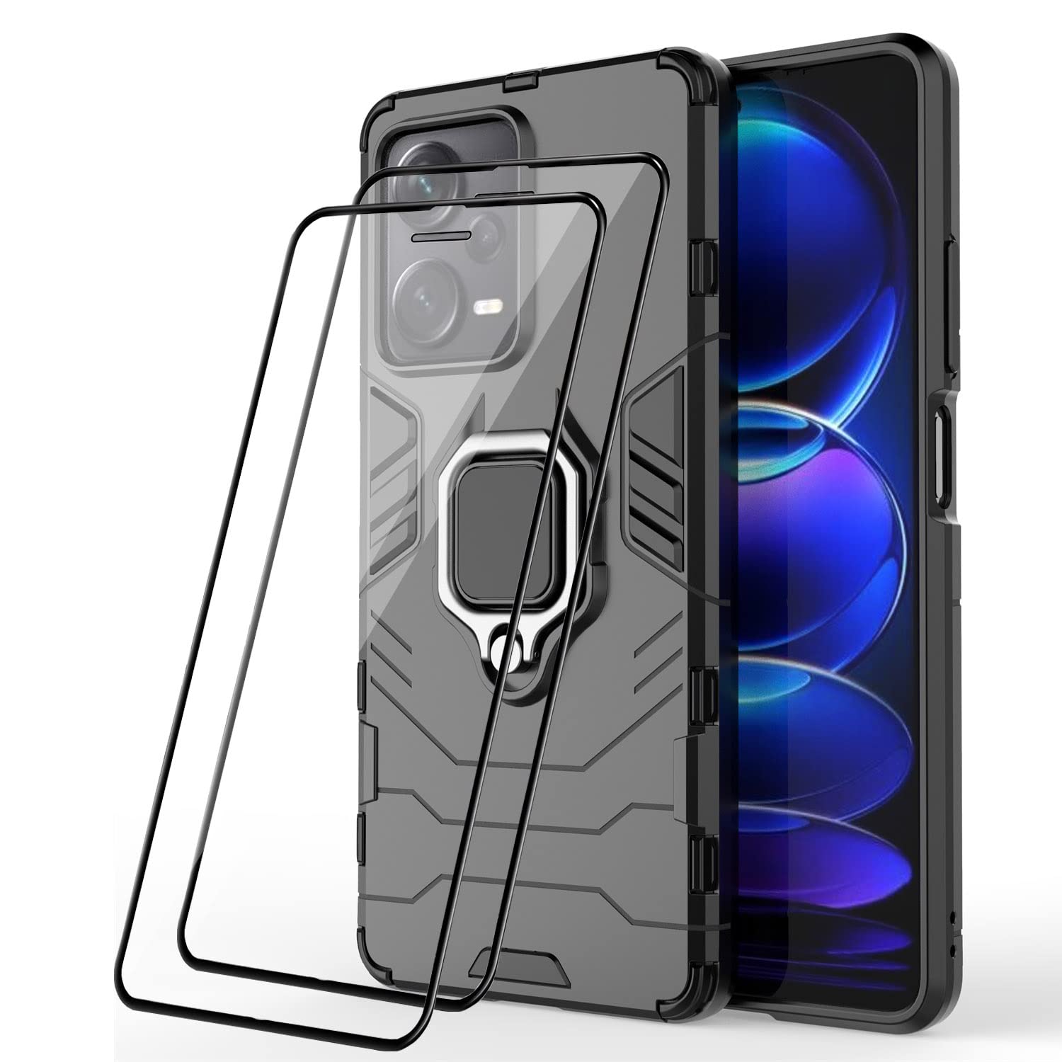 Cover Magnetica Antiurto Per Huawei Nova 11i RonRun - Custodia Con Supporto A 360° E 2 Vetri Temperati, Blu Navy - 2