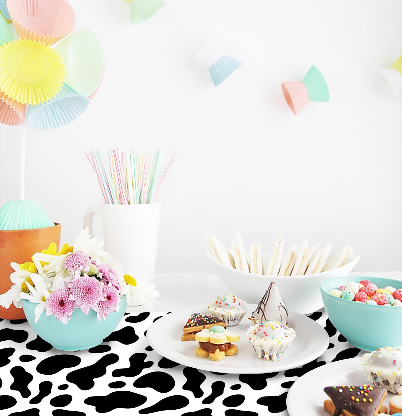 6 PCS Cow Print Table Runner 14 x 108 Plastic Table Runner for Cow Theme Party Birthday Baby Shower Disposable Table Runner