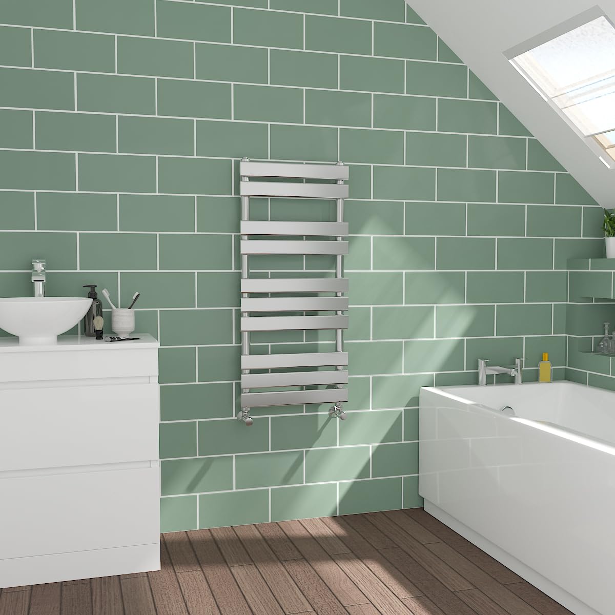Warmehaus Chrome Flat Panel Radiator Bathroom Heated Towel Rail 1000X450mm