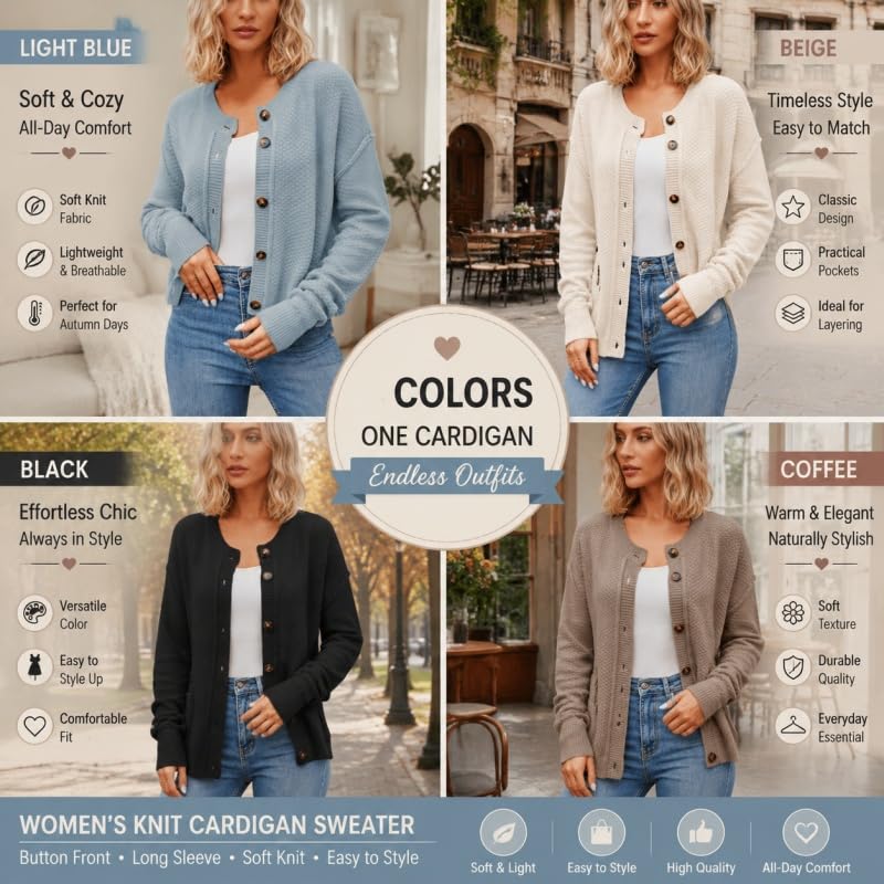 Générique Gilet Court Boutonné pour Femme en Maille Douce Et Légère Manches Longues Col Rond Style Décontracté. Idéal pour L'Oktoberfest Le Bureau Et Le Quotidien en Automne Et en Hiver.