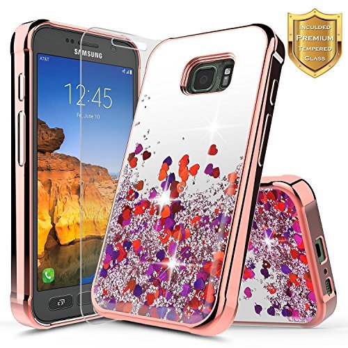 Galaxy S7 Active Case with [Tempered Glass Screen Protector] NageBee Quicksand Liquid Floating Glitter Flowing Sparkle Bling Luxury Clear Soft Case for Samsung Galaxy S7 Active SM-G891A (Rose Gold)
