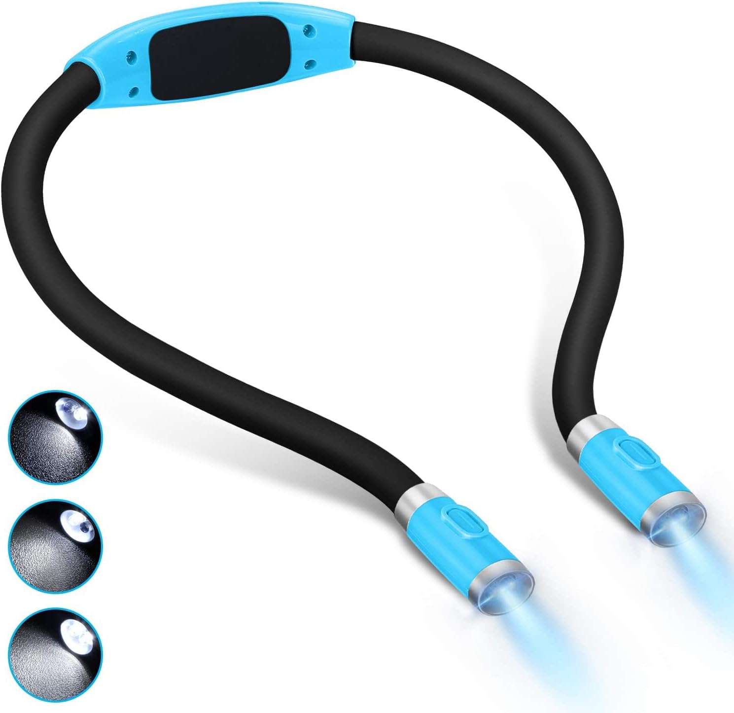 LUXJET LED Book Lights Rechargeable Neck Lamp for Reading at Night, Hands Free, 4 LED Bulbs, 3 Adjustable Brightness