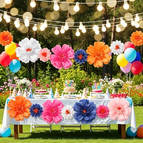 Image of TaoBary Large Colorful Tissue Paper Flowers Giant Fiesta Paper Pom Poms Classroom Wall Decor Mexican Birthday Party Decorations Wedding Backdrop(20 inch and 10 inch,Light Color,12 Pcs)