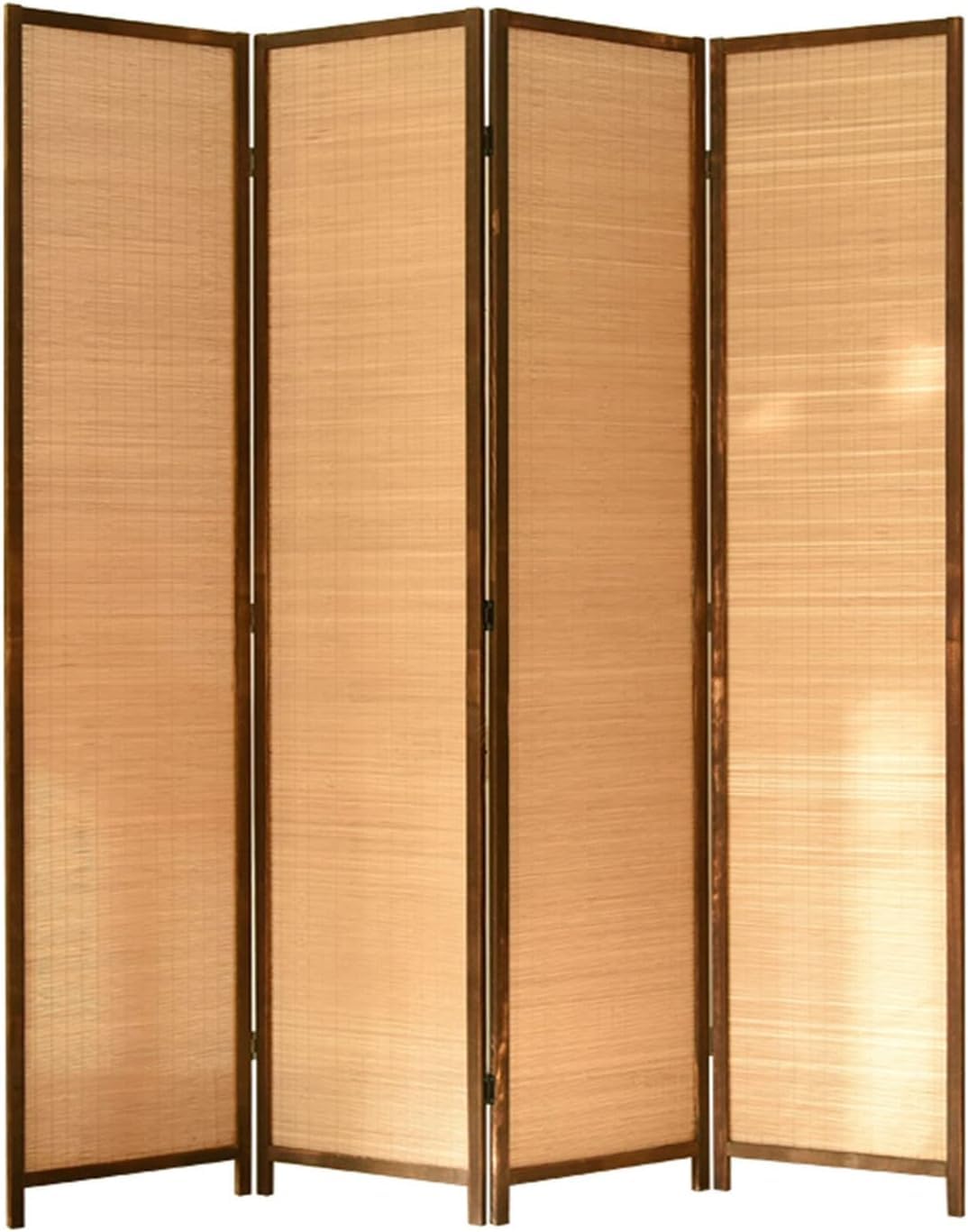 LINGWEI 4-Panel Foldable Wood Room Divider Screen, 195cm Wide x 177cm High - Natural Brown Wooden Privacy Screen for Home & Office (Style-1)