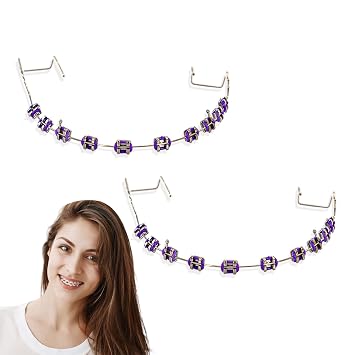 1 Pair Temporary Dental Decorations with Metal Wires, Brackets Para Dientes, Brackets Falsos Para Dientes for Dentals Students & Orthodontic Practice, Dental Student Practice Props Purple