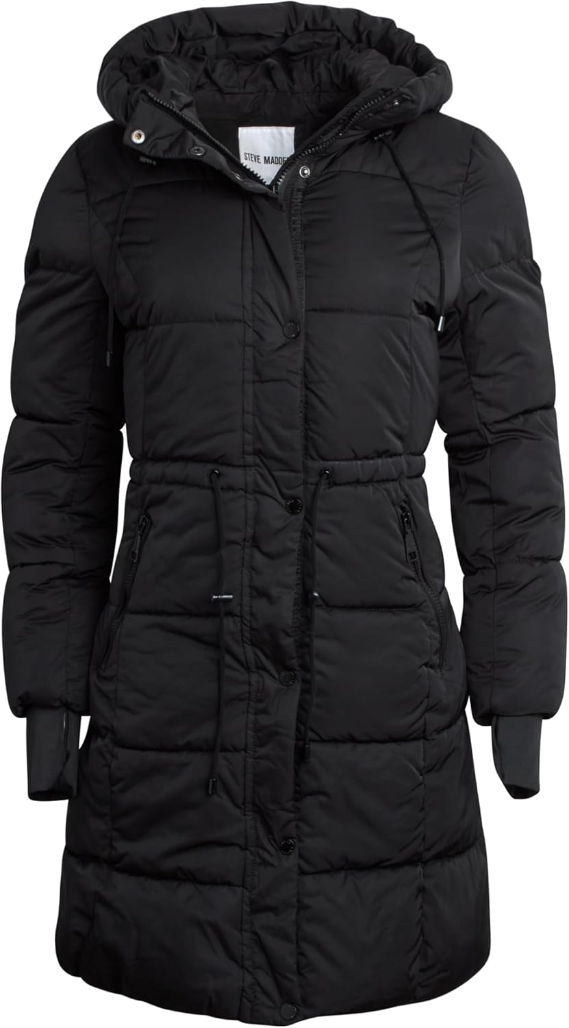 Steve Madden Womens Long Puffer Coat - Insulated Hooded Quilted Parka Puffer Jacket - Warm Winter Jacket for Women - Image 3