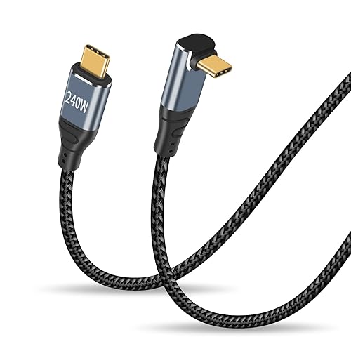 Duttek Cable USBC a USBC en ángulo recto, cable de carga USB C compatible con cable de carga rápida de 240 W, ángulo de 90 grados USB tipo c macho a