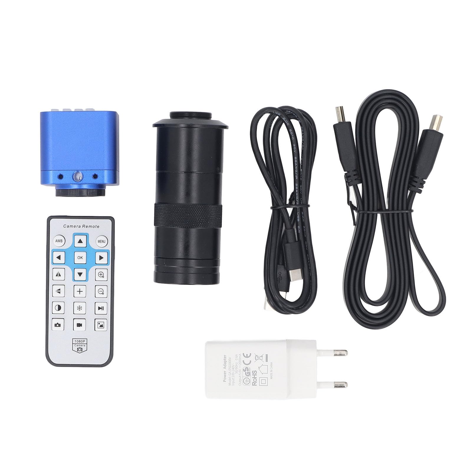 SEAFRONT Przemysłowa Kamera Mikroskopowa 24MP 1080P USB HD z 7-krotnym Zoomem Cyfrowym Obiektyw z Mocowaniem Typu C do Pomiarów na Komputerze i Nagrywania Wideo 130X (wtyczka UE)
