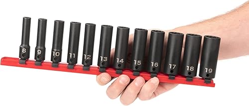 Miniatura 3 de TEKTON Juego de dados de impacto de 12 puntos profundos de 38 pulgadas con riel, 12 piezas (0.315-0.748 in)  SID91111