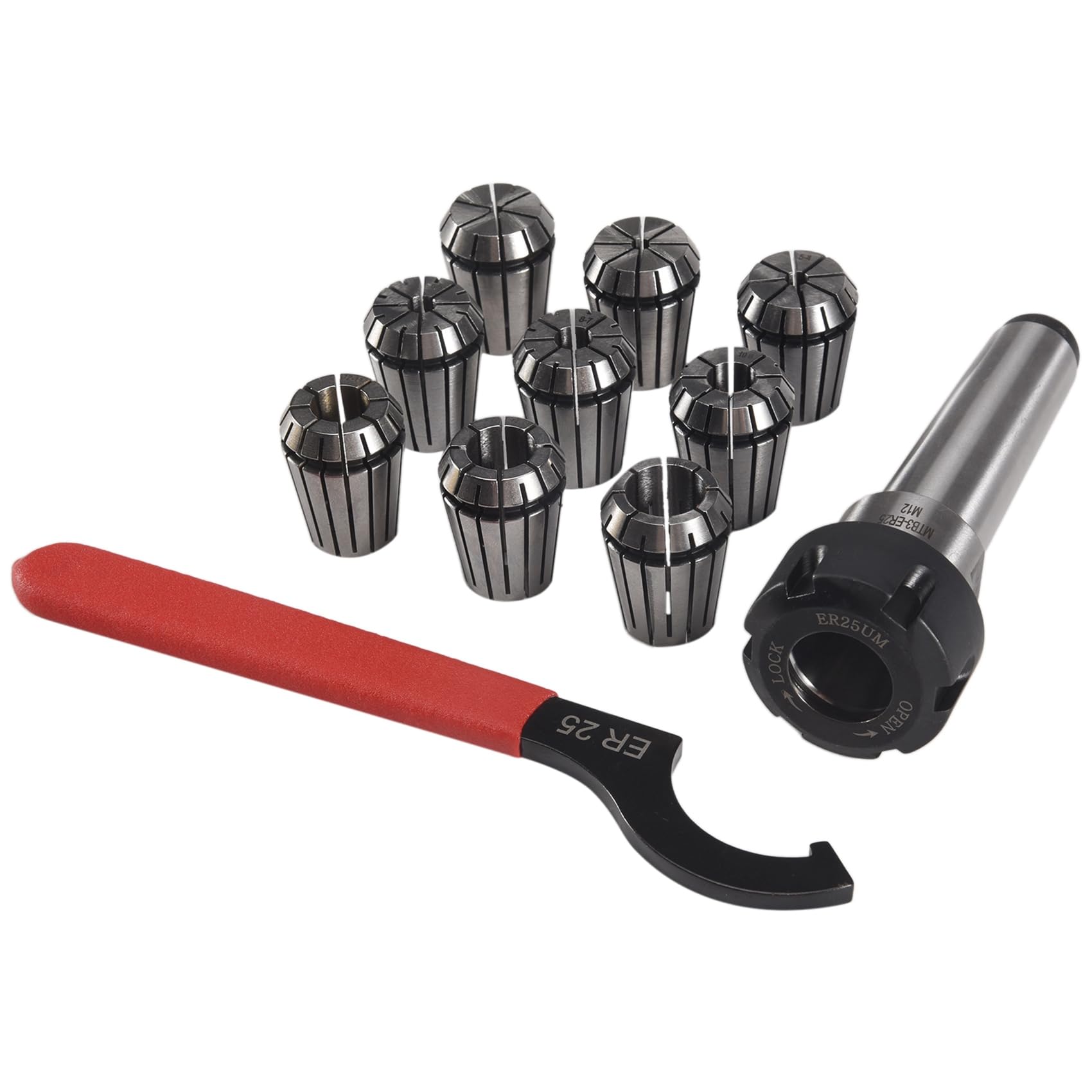 Cpolebev 9Pcs Er25 Spring Collets+1Pcs Mt3 Er25 Collet Chuck Morse Taper Holder for CNC Milling Lathe Tool
