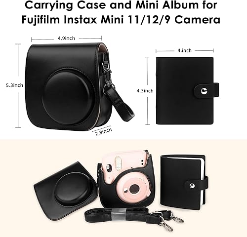 Miniatura 5 de Funda protectora para cámaras instantáneas Fujifilm Instax Mini 11, 12, 9, con álbum Instax Mini. Funda de piel sintética con correa ajustable